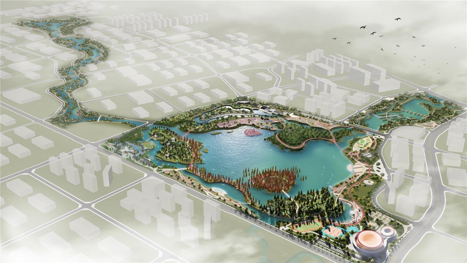 岳池湖（人工湖）与湿地公园总体规划设计